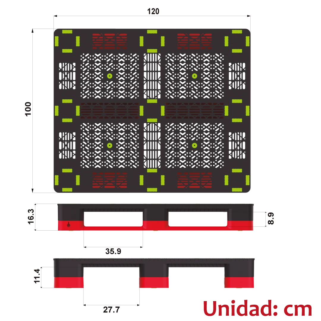 Imagen medidas Pallet perforado - MERCICO